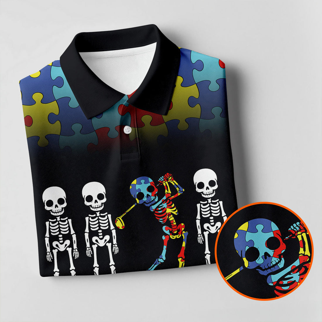 It's Ok To Be Different Men Polo ShirtAutism Awareness Puzzle Pattern Black Fade Golf Shirts For Men, Autism Golf Shirt