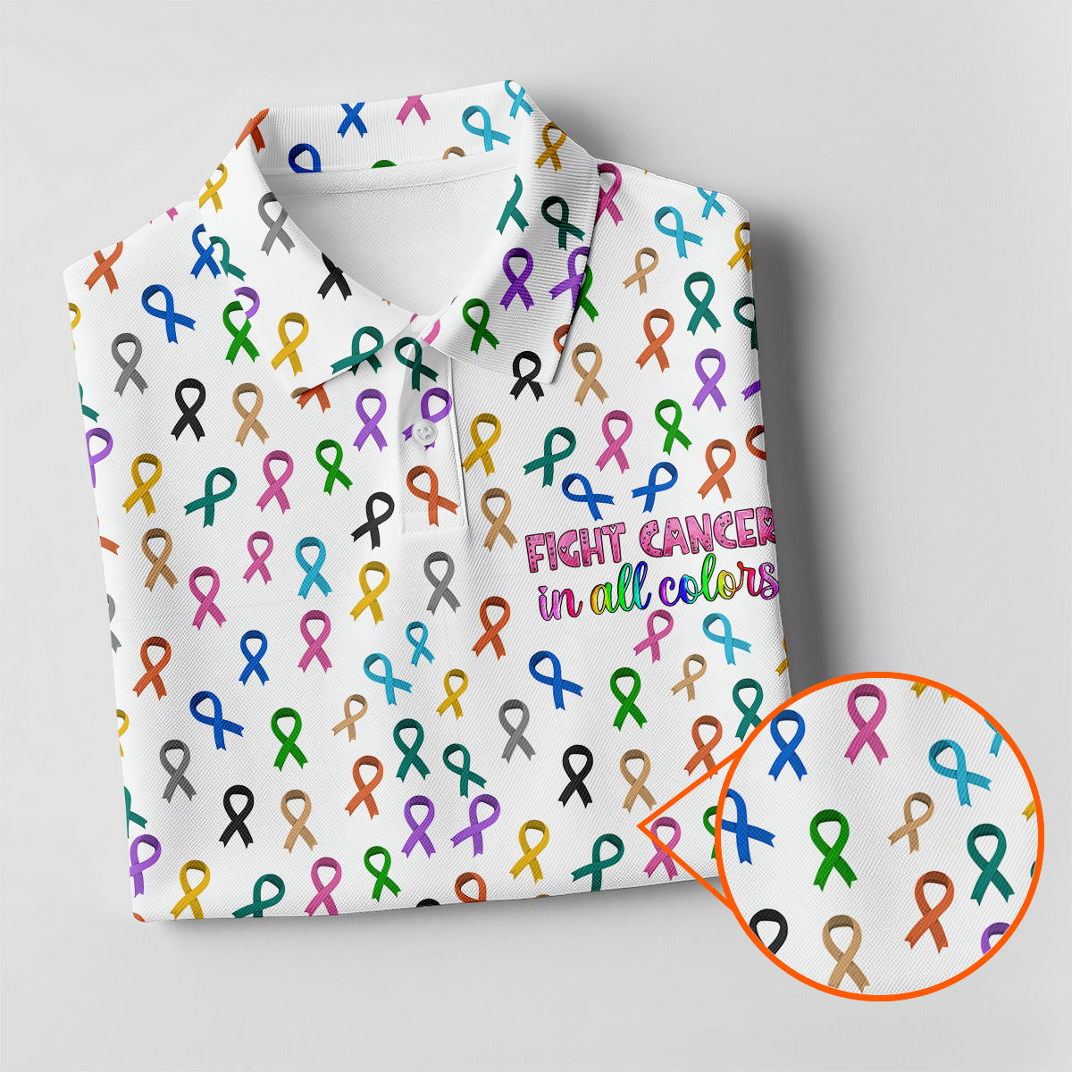 Fight Cancer In All Color Men's Golf Shirt, Cancer Awareness Shirt, Cancer Survivor Shirt, Golf Gift For Men