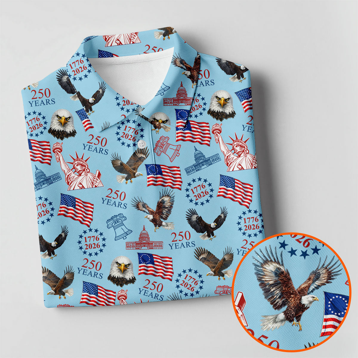 250 Years American Symbol Patriotic Pattern Blue Golf Shirt, 4th Of July Golf Shirt, Golf Shirt For Women