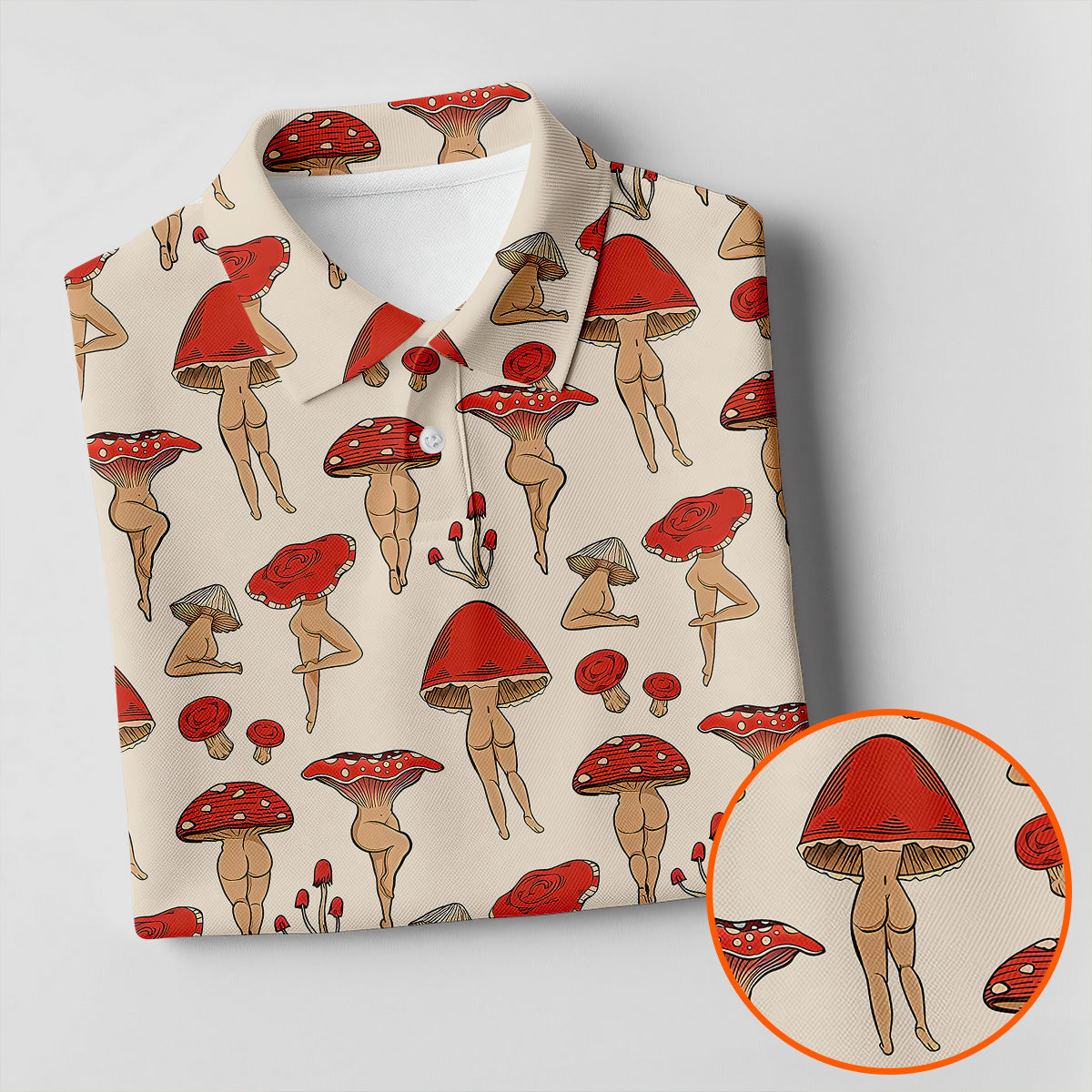 Vintage Mushroom Pin Up Pattern Hawaiian Golf Shirt, Mens Golf Shirts, Golf Apparel For Men