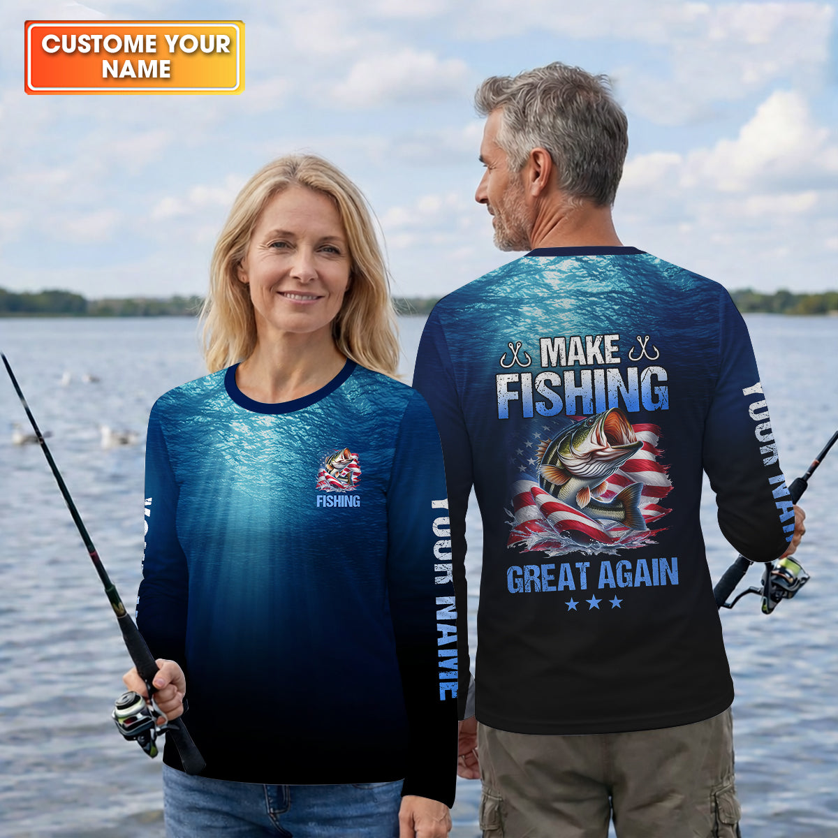 Make Fishing Great Again, Personalized Fishing Shirt, Fishing UPF Shirts, Funny Fisherman Gift