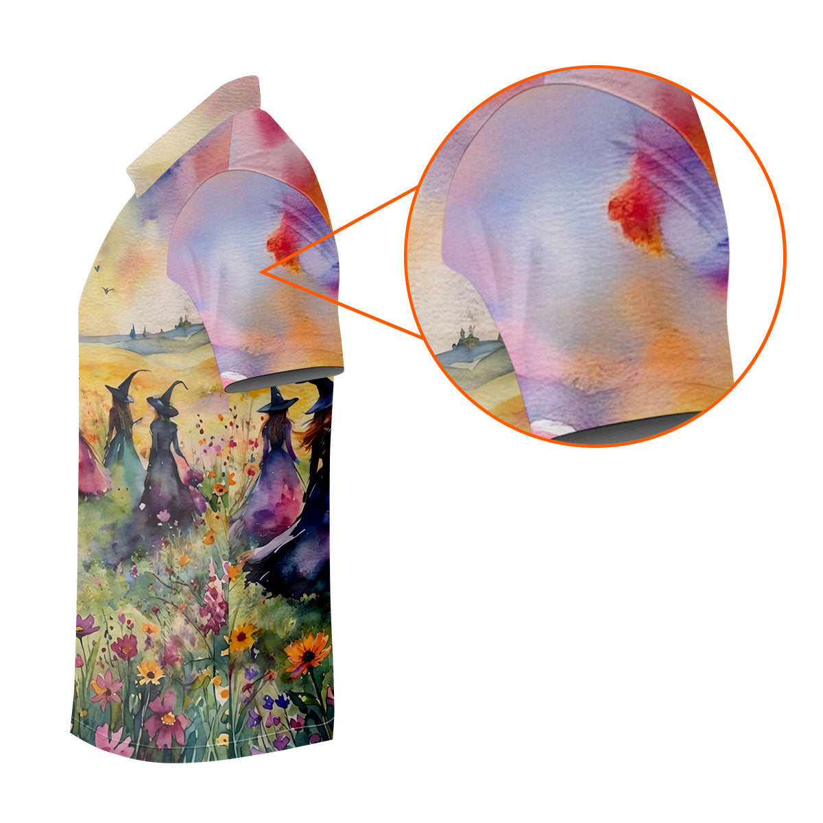 Watercolor Witch Gathering Halloween Golf Polo Shirt, Printed Golf Shirts, Golf Polo Shirts For Men