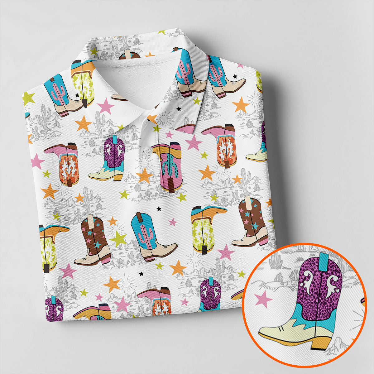 Colorful Western Cowboy Boots Pattern Hawaiian Golf Shirt, Golf Apparel For Men, Mens Golf Polo