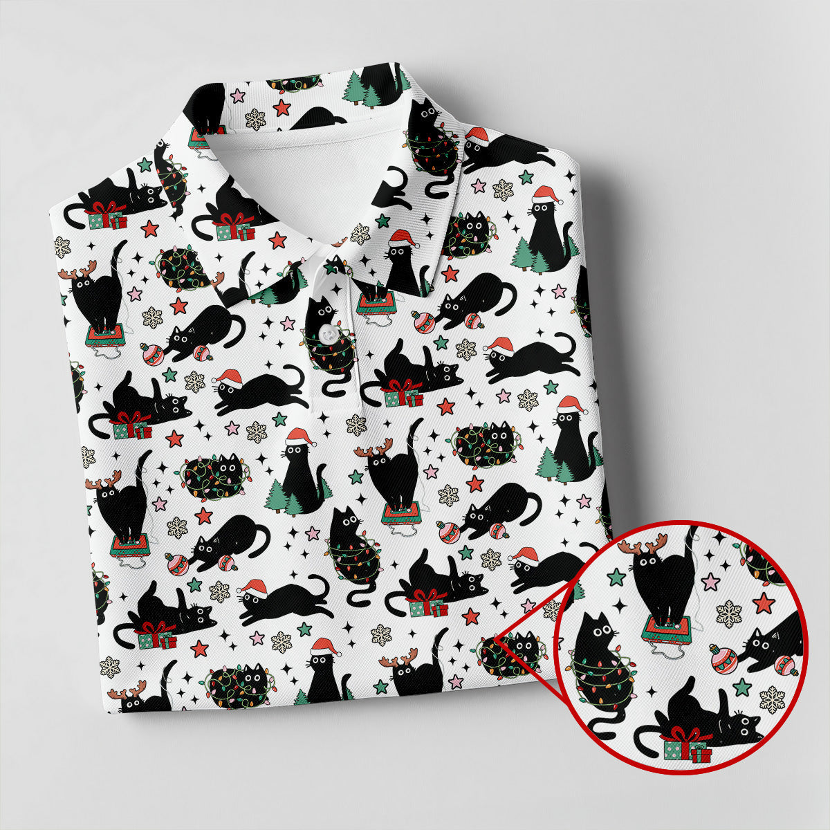 Xmas Black Cat Polo Shirts For Men, Christmas Golf Shirt, Golf Gift For Men, Christmas Golf Shirt