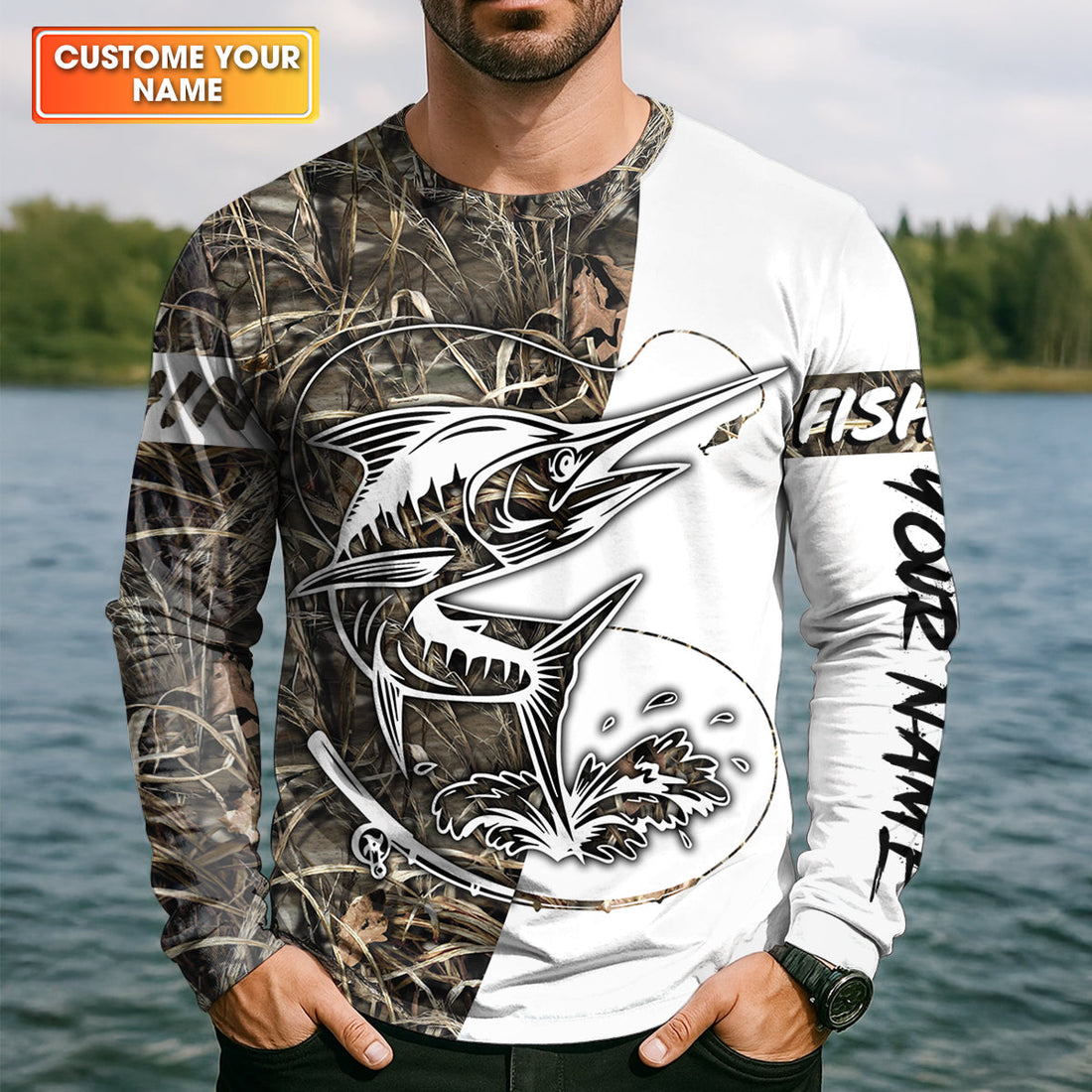 Personalized Marlin Fishing UPF Shirt – Funny Fishing Long Sleeve Shirt for Men
