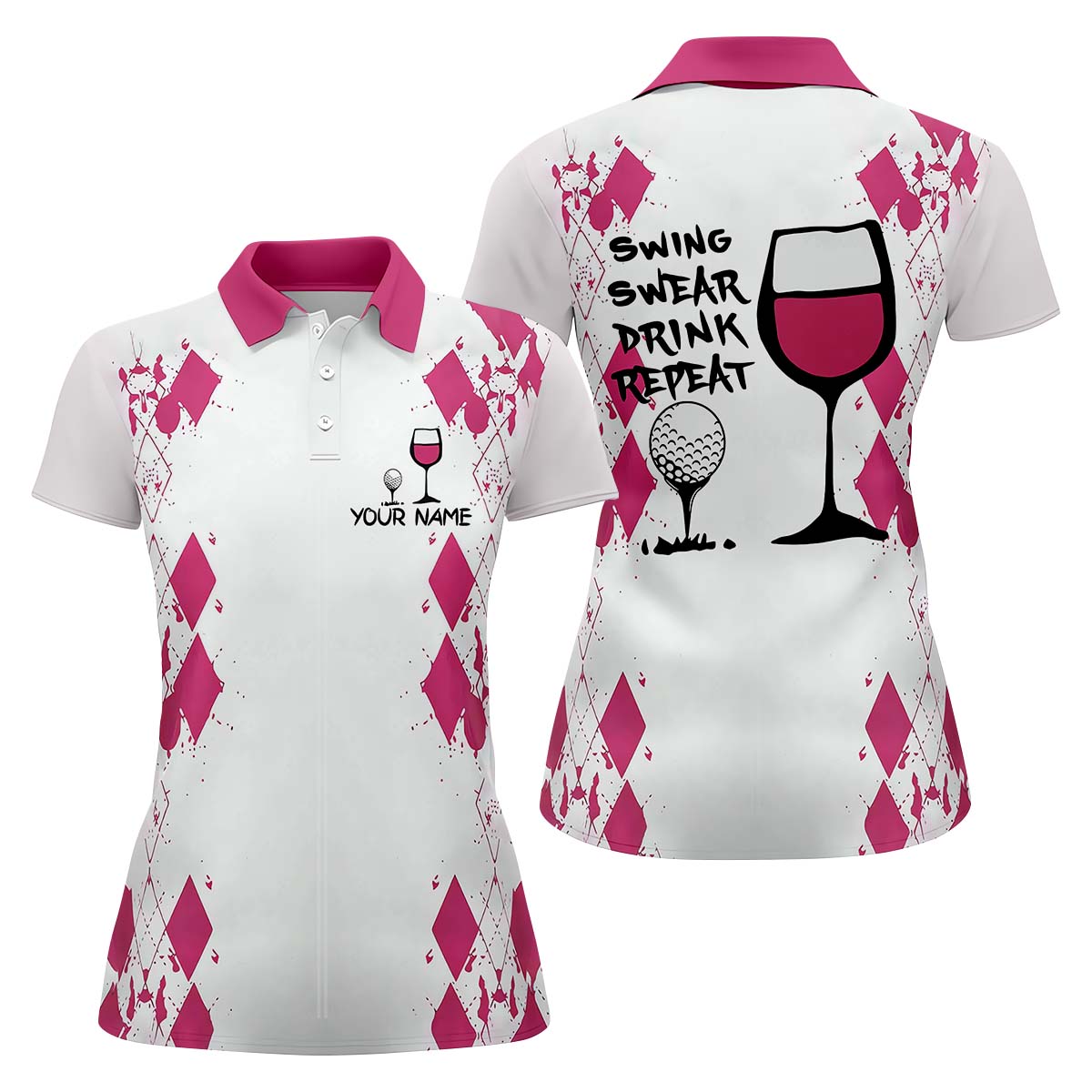 Swing Swear Drink Repeat Womens Golf Polo ShirtGolfing Apparel, Womens Golf Gifts