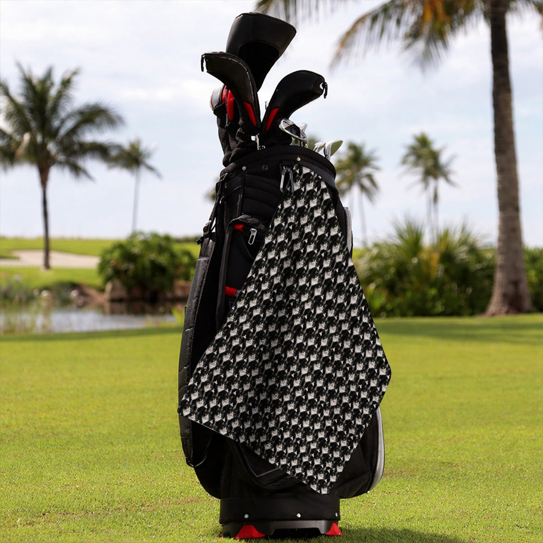 Funny Tuxedo Cat Golf Towels, Black White Cat Pattern Golf Towel, Crazy Cat Dad Golf Apparel