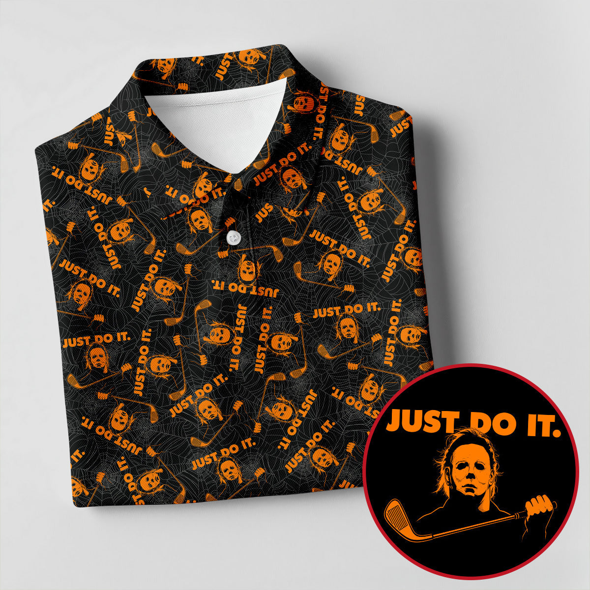 Horror Character Spider Web Pattern Halloween Polo Shirt, Women's Golf Tops, Golf Polo For Women