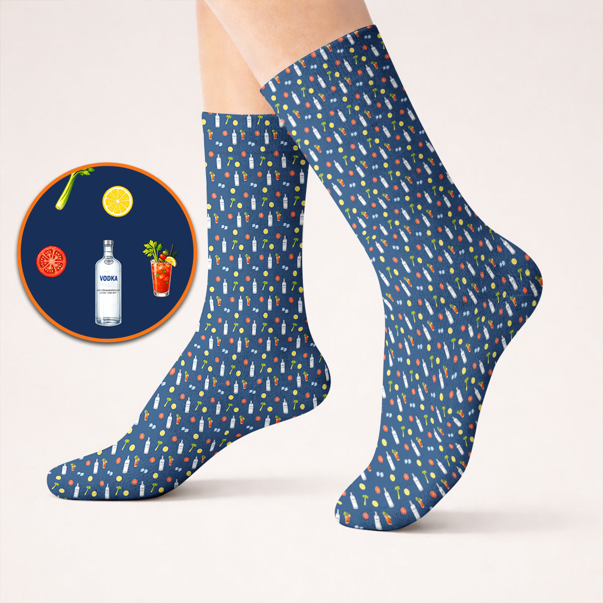Bloody Mary Cocktail Golf Sock, Funny Golfer Drink Pattern Socks, Country Club Golf Apparel