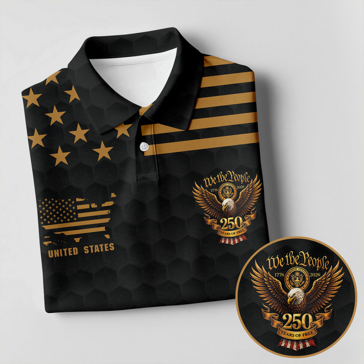 We The People 250 Years Golf Ball Pattern Black Golf Shirt, 4th Of July Patriotic Golf Shirt For Women