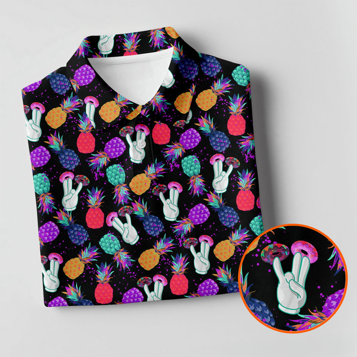 Hawaiian Pineapples Donut Finger Turquoise Orange Purple Fun Women's Golf Shirts, Women's Golf Tops