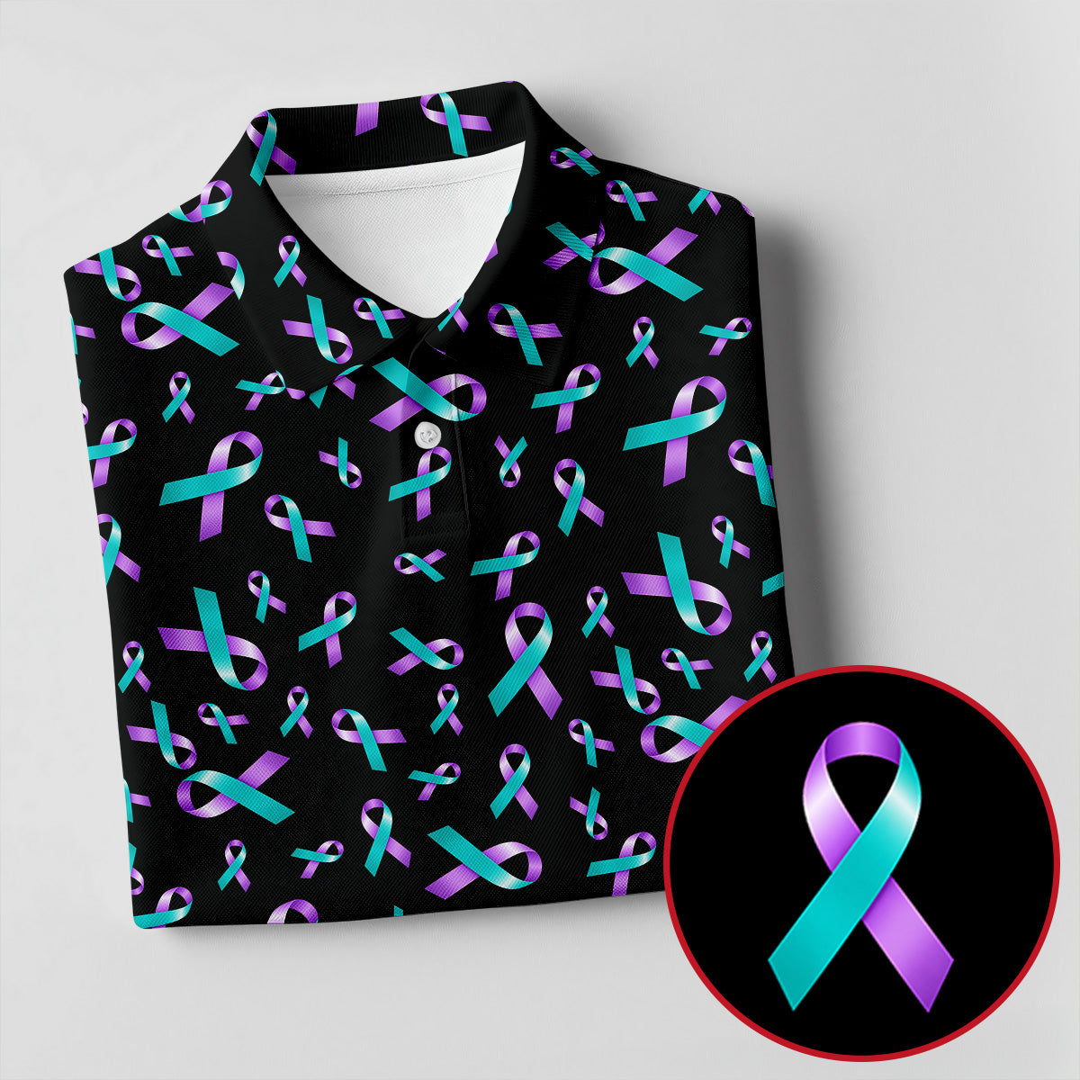 Suicide Prevention Awareness Ribbon Pattern Golf Polo Shirt, Mens Golf Polo, Golf Apparel For Men