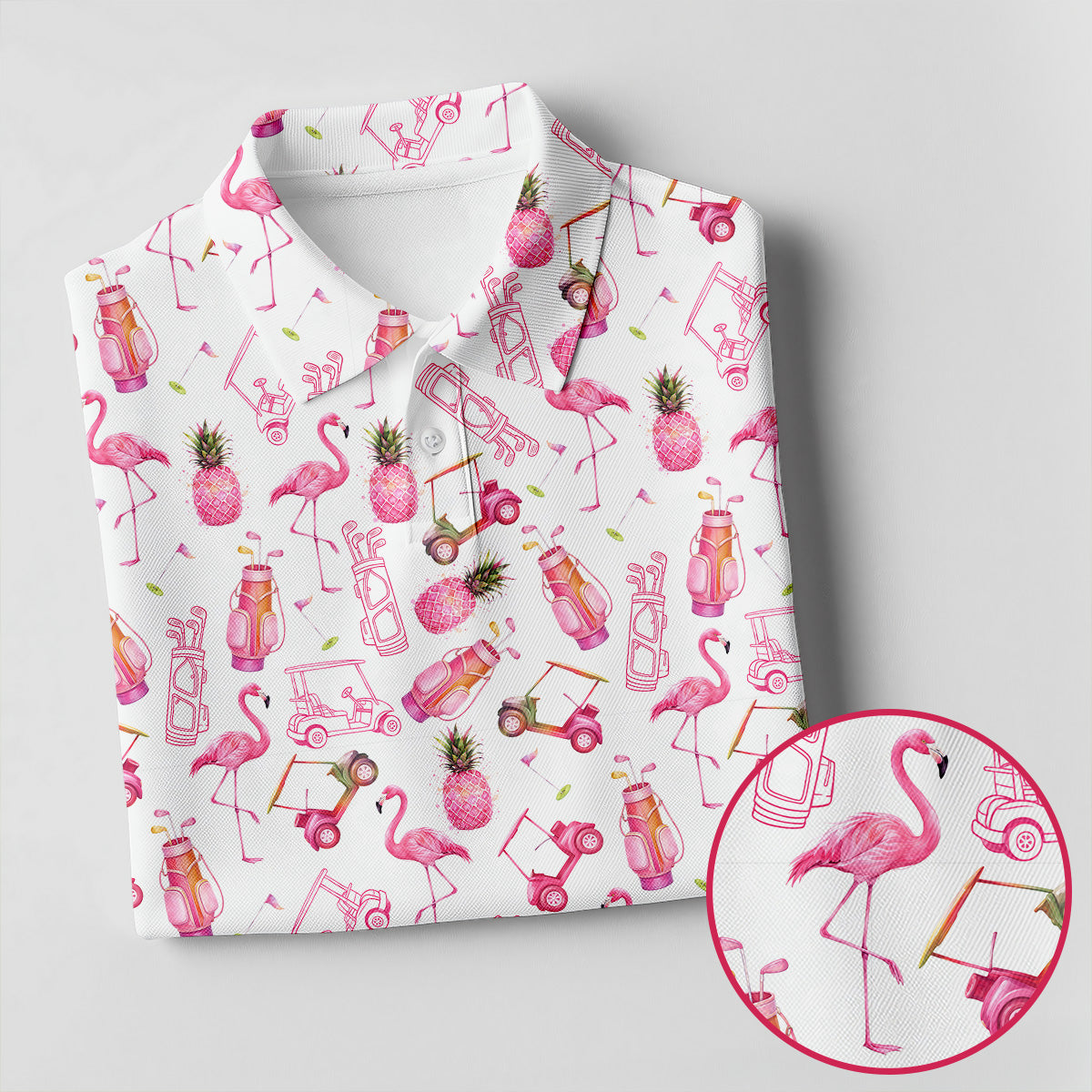 Funny Flamingo Pink Pineapple Tropical Vibe Ladies Golf Shirts, Golf Shirt For Women, Golfing Apparel