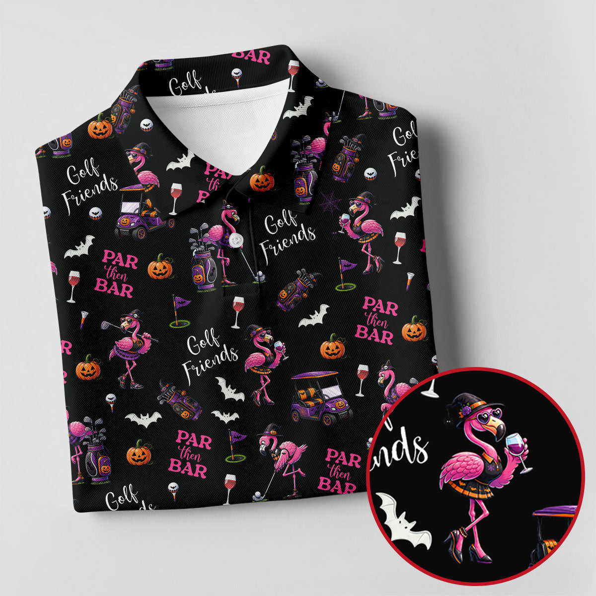 Black Par Then Bar Flamingo Halloween Shirt, Men's Golf Shirt, Hawaiian Golf Shirt