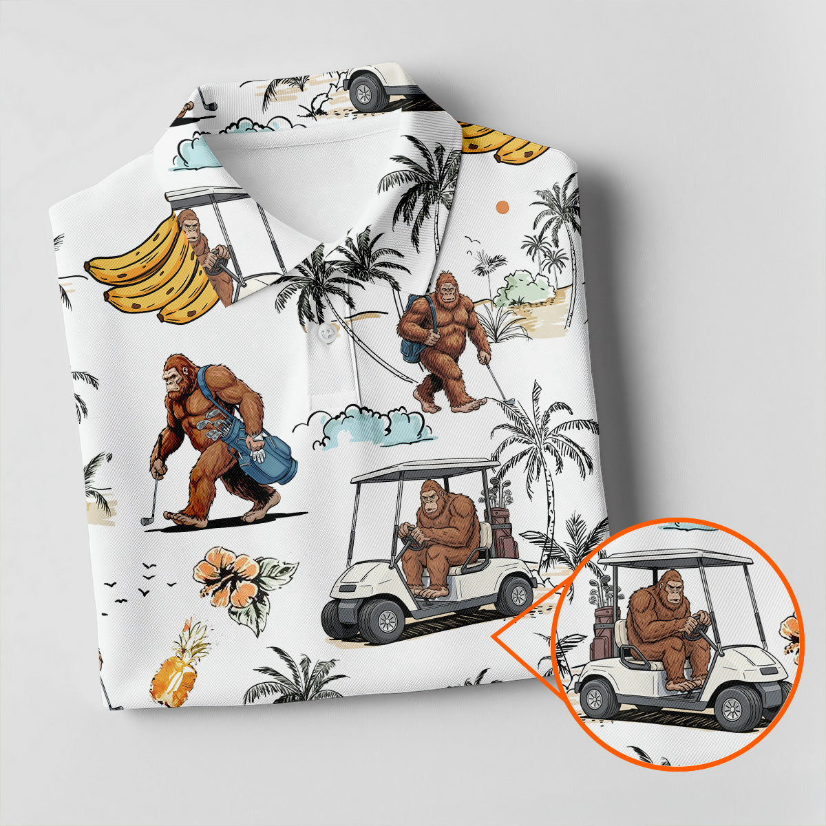 Funny Bigfoot Fruit Flower Hawaiian Golf Polo, Women's Golf Tops, Ladies Golf Shirts, Golfing Apparel