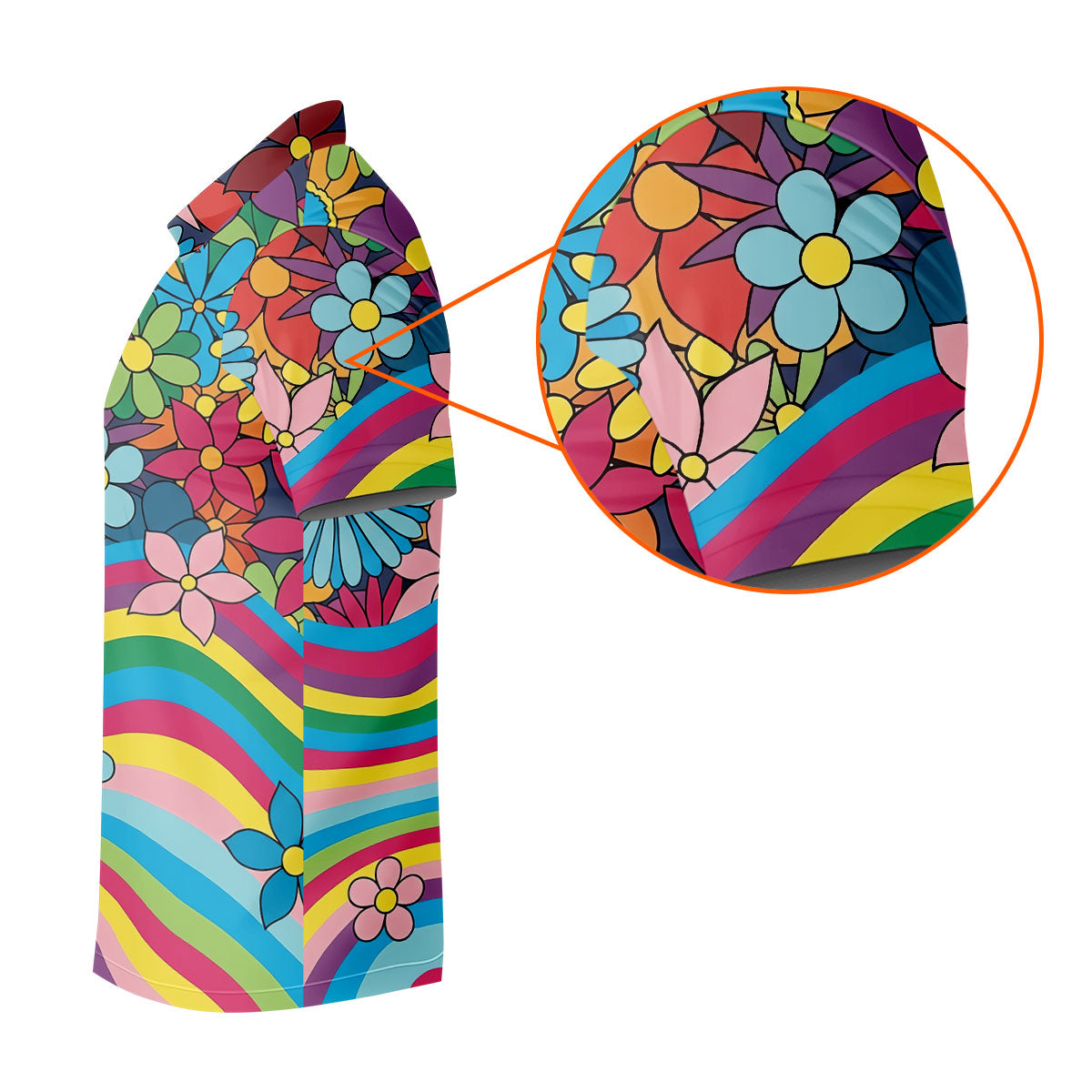 Retro Rainbow Floral Hippie Hawaiian Golf Shirt, Golf Shirts For Women, Women’s Golf Apparel
