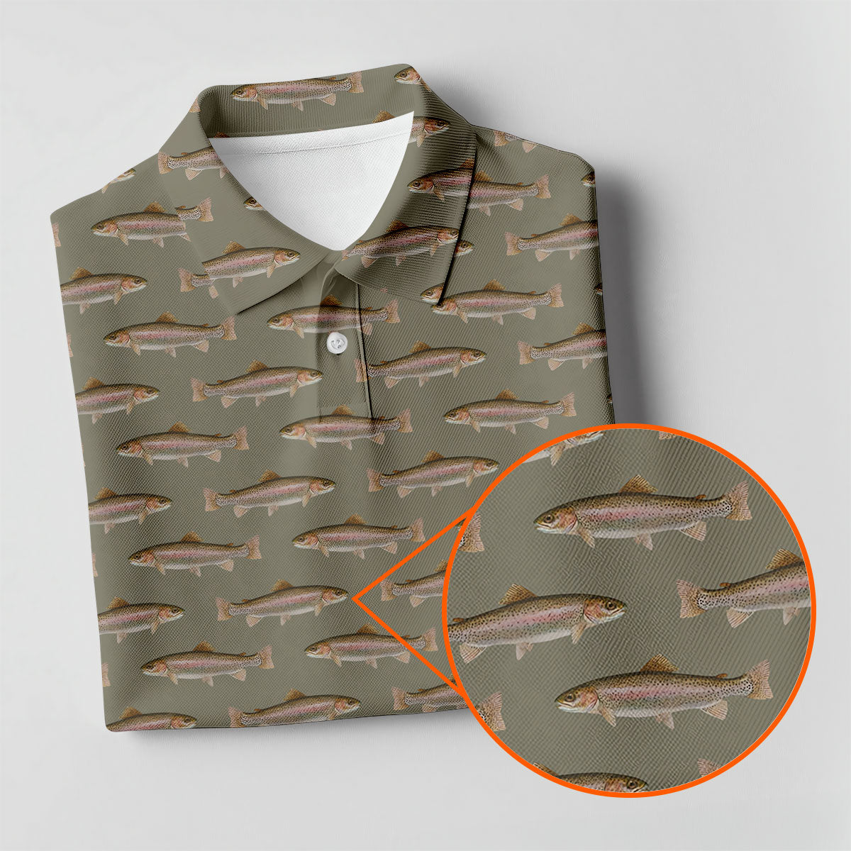 Rainbow Trout Pattern Pewter Grey Fishing UPF Shirts, Long Sleeve Fishing Shirts, Fishing Shirts For Men