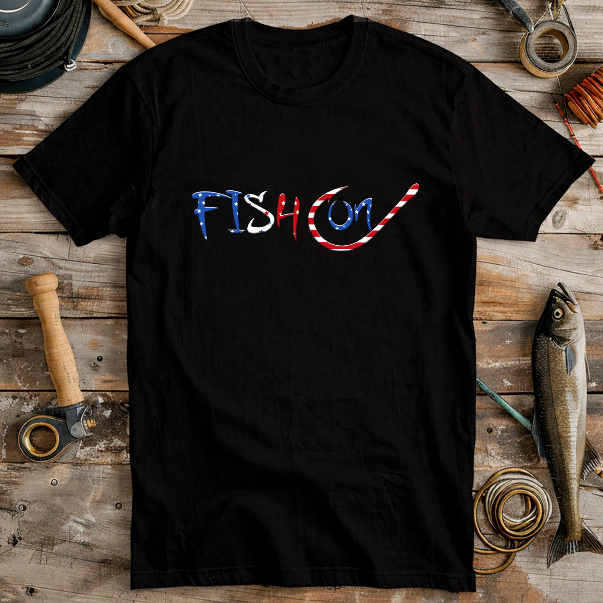 Fish On Patriotic 4th Of July Funny Fishing Shirt, 250th Anniversary Fishing T-Shirts