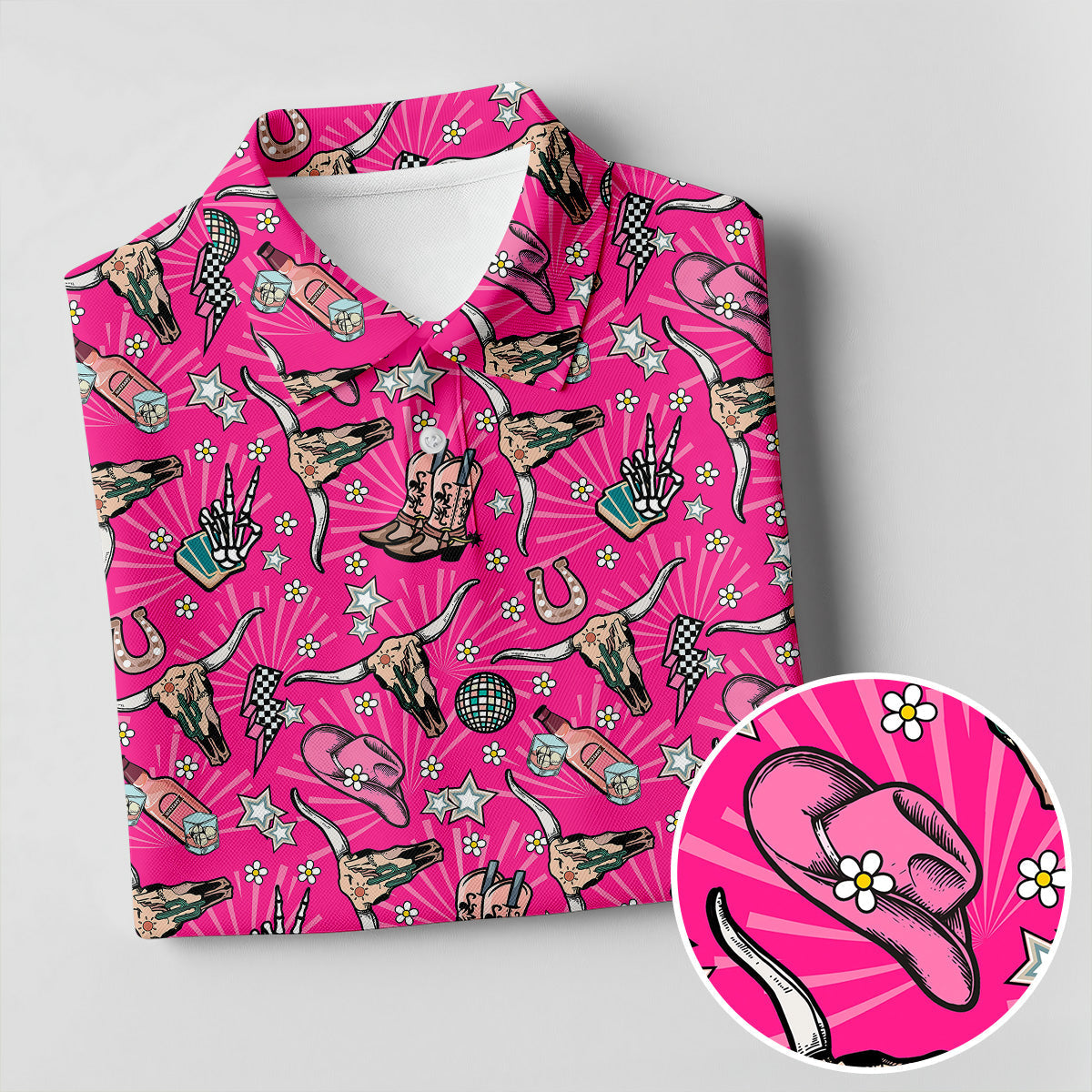 Pink Western Cowgirl Pattern Golf Polo Shirt, Ladies Golf Shirt, Hawaiian Golf Shirt