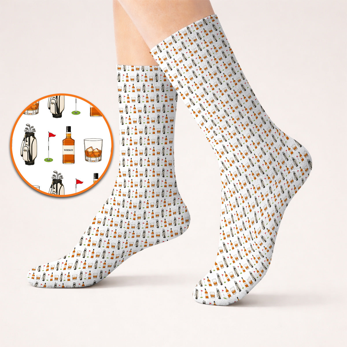 Whiskey Pattern Golf Socks, Bourbon Golf Sock, Whiskey Golf Lover Gift
