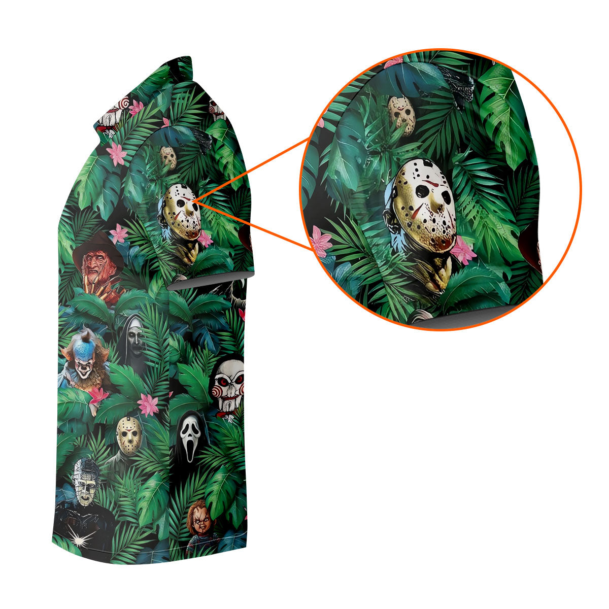 Tropical Horror Character Pattern Golf Polo Shirt, Mens Golf Shirts, Hawaiian Golf Shirt