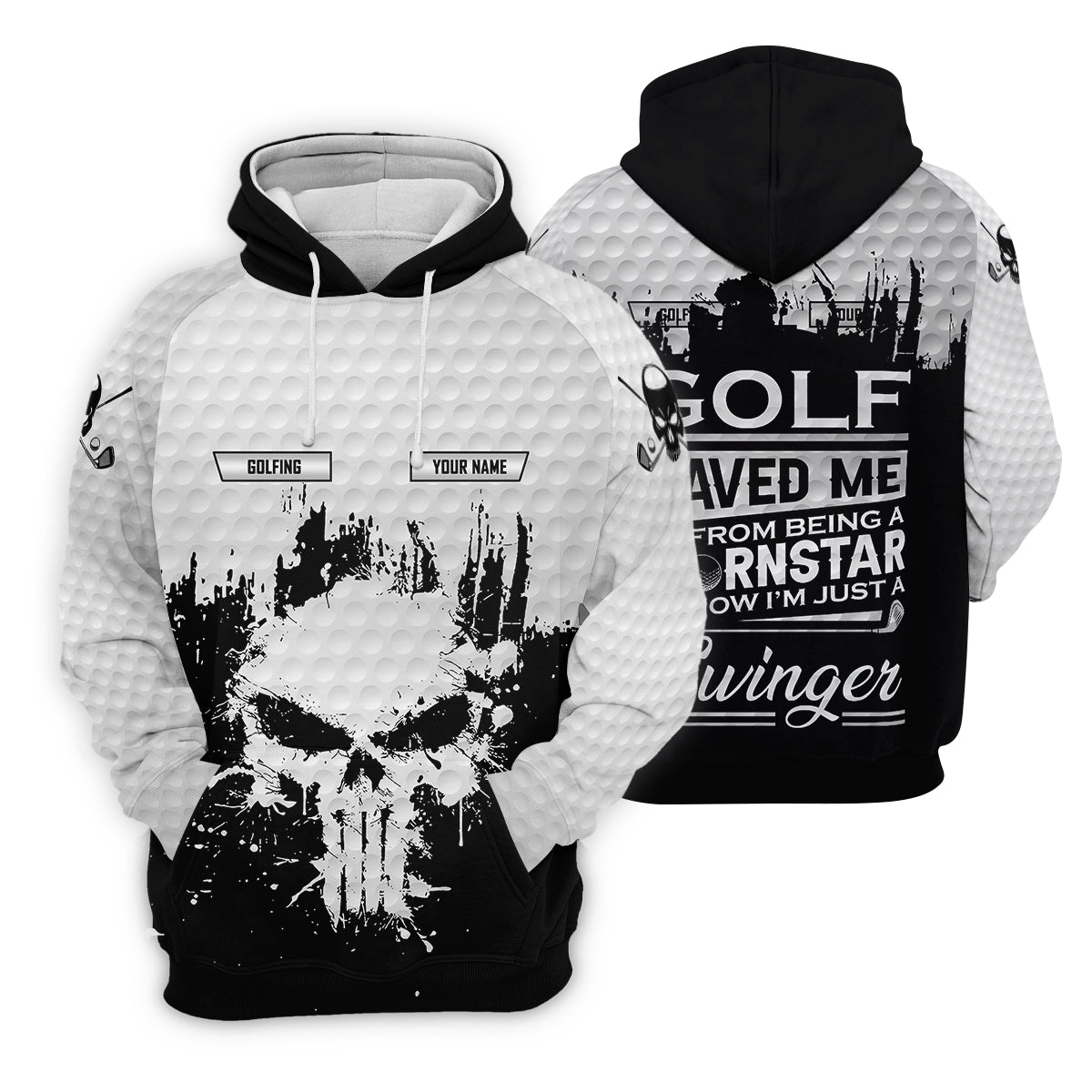 Golf Saved Me From Being A Porn Star Now I'm Just A Swinger Custom White Skull Golf Polo ShirtDad Golf Gift