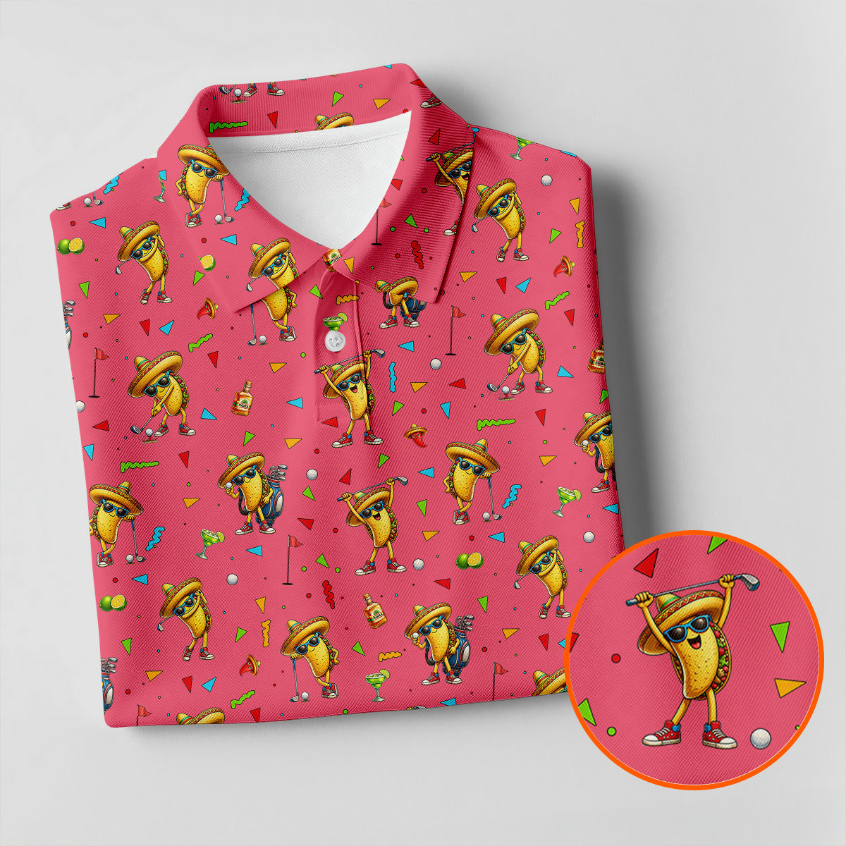 Fairway Fiesta Taco Margarita Mexico Theme Pink Golf Shirt, Women Golf Shirts, Ladies Golf Shirt