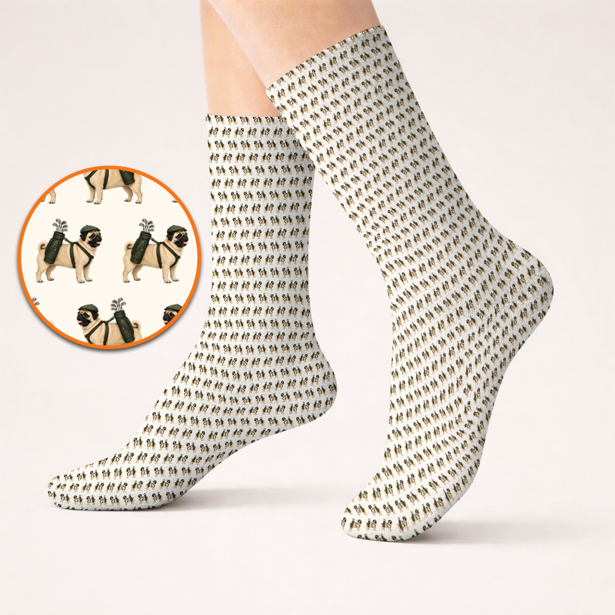 Pug Pattern Golf Socks, Funny Pug Golf Sock, Dog Lover Golf Gift