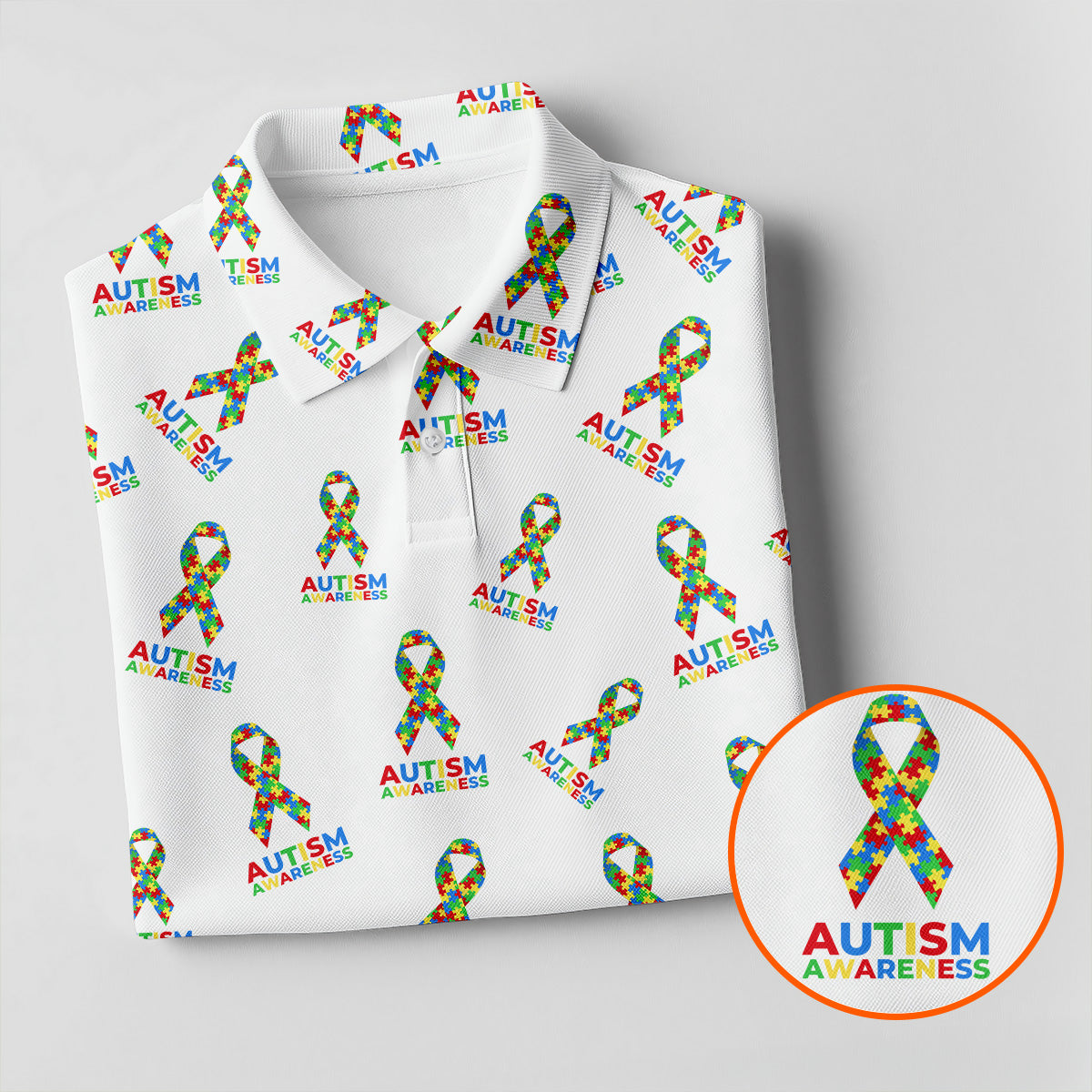 Autism Awareness Colors Autism Ribbon White Golf Shirt, Women's Golf Tops, Ladies Golf Polos