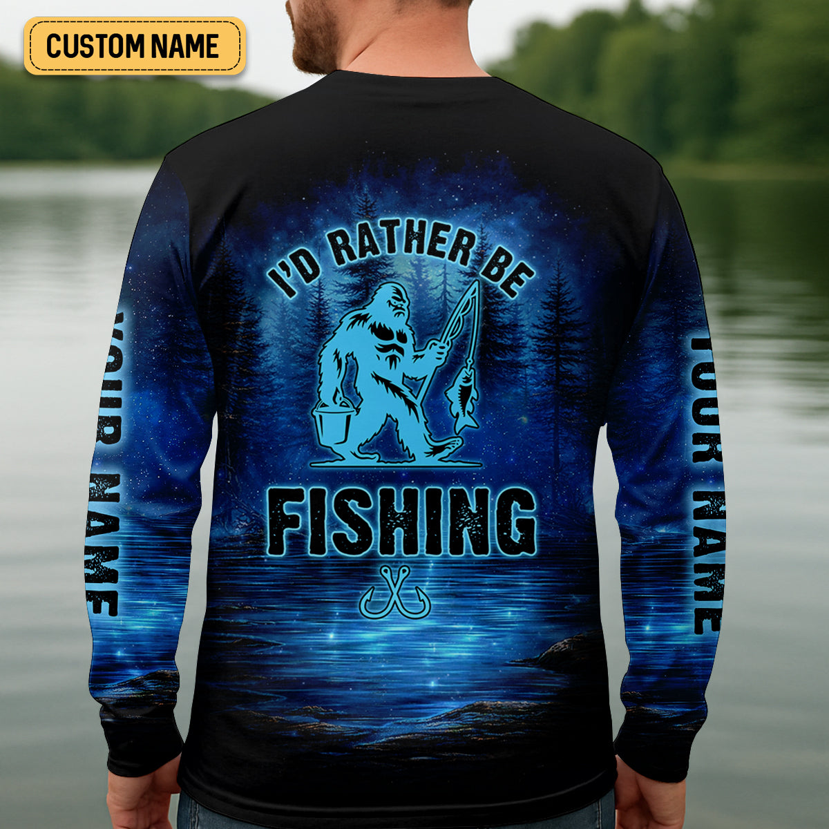 I’d Rather Be Fishing, Personalized Fishing, Bigfoot Fishing, Funny Fishing Shirt, SPF Shirt, Fisherman Outfit, Mens Casual Shirts