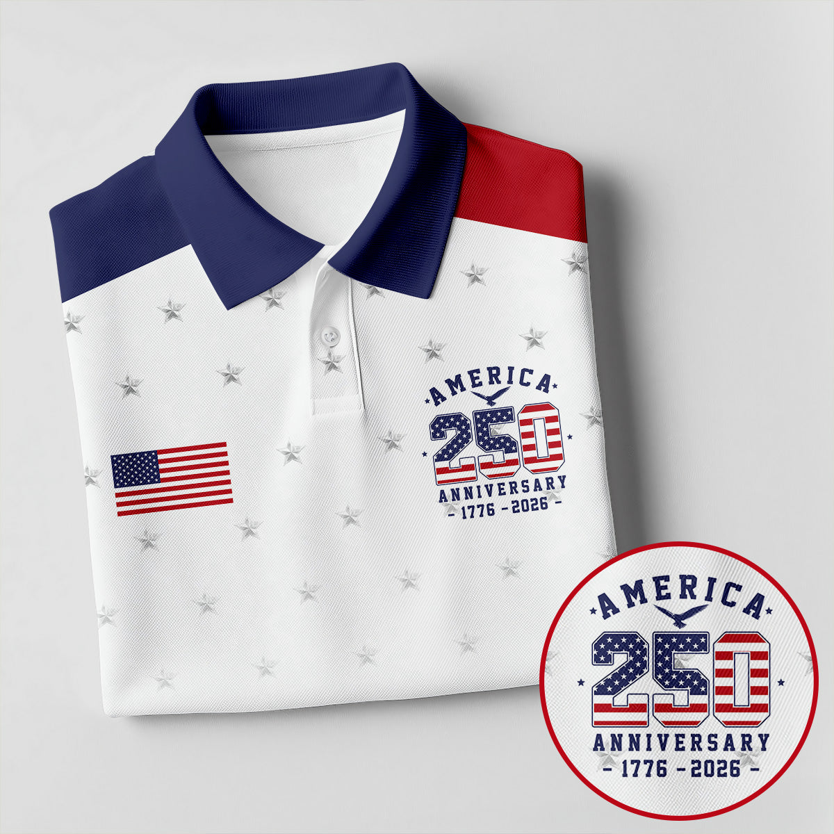 America 250 Anniversary 1776-2026 Flag Logo Golf Shirt For Women, Patriotic 4th Of July Golf Shirt