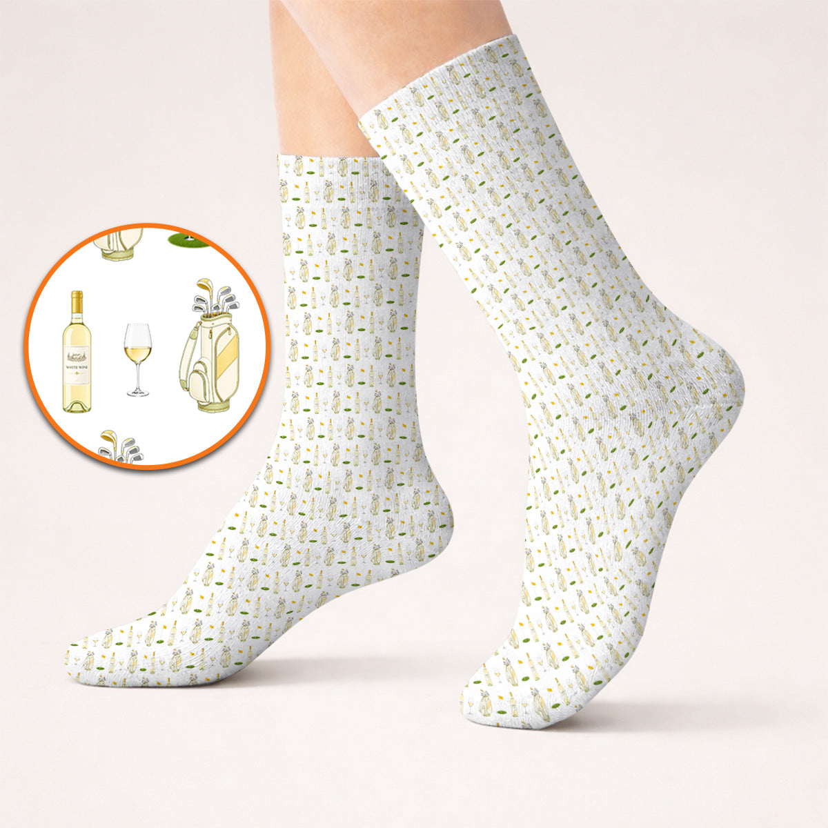 White Wine Pattern Golf Socks, Elegant Winery Golf Sock, Wine Golf Gift For Golfer
