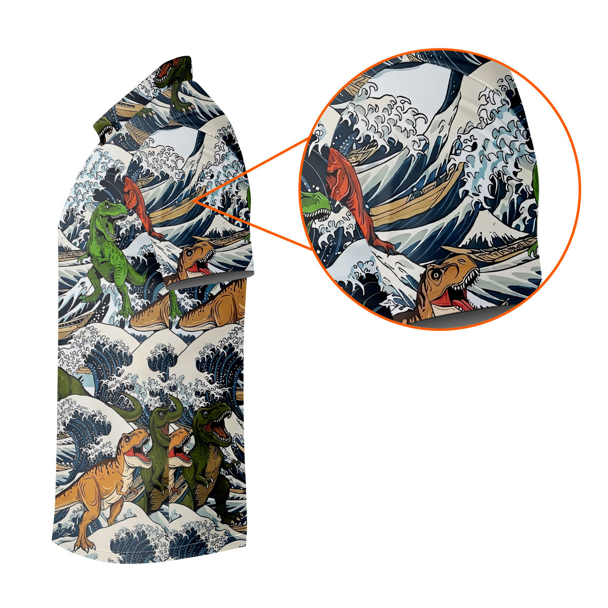 T Rex Surfing Great Wave Golf Polo Shirt, Men's Golf Shirt, Printed Golf Shirts
