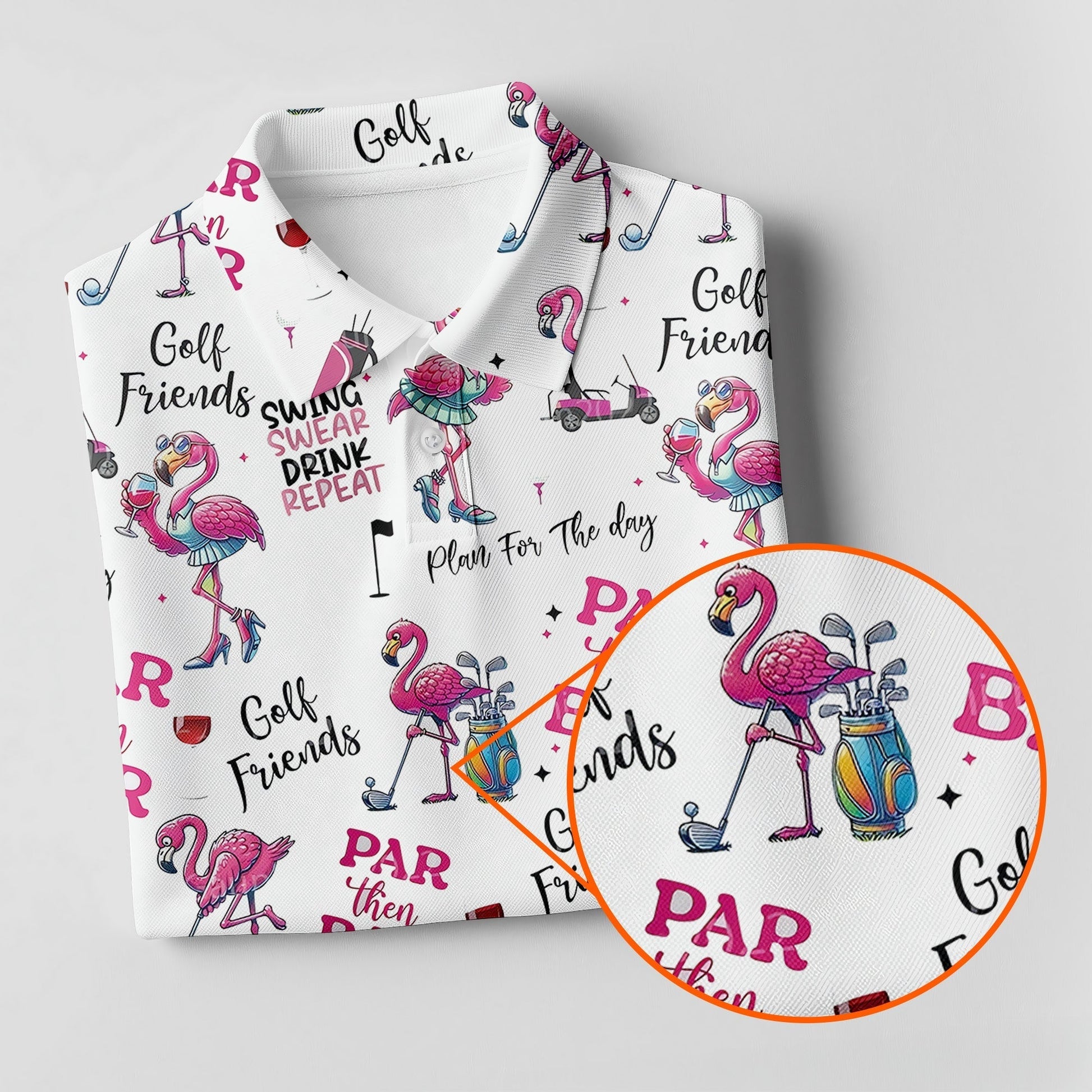 Par Then Bar Flamingo Long Sleeve Polo Womens, Custom Ladies Golf Polos Shirt