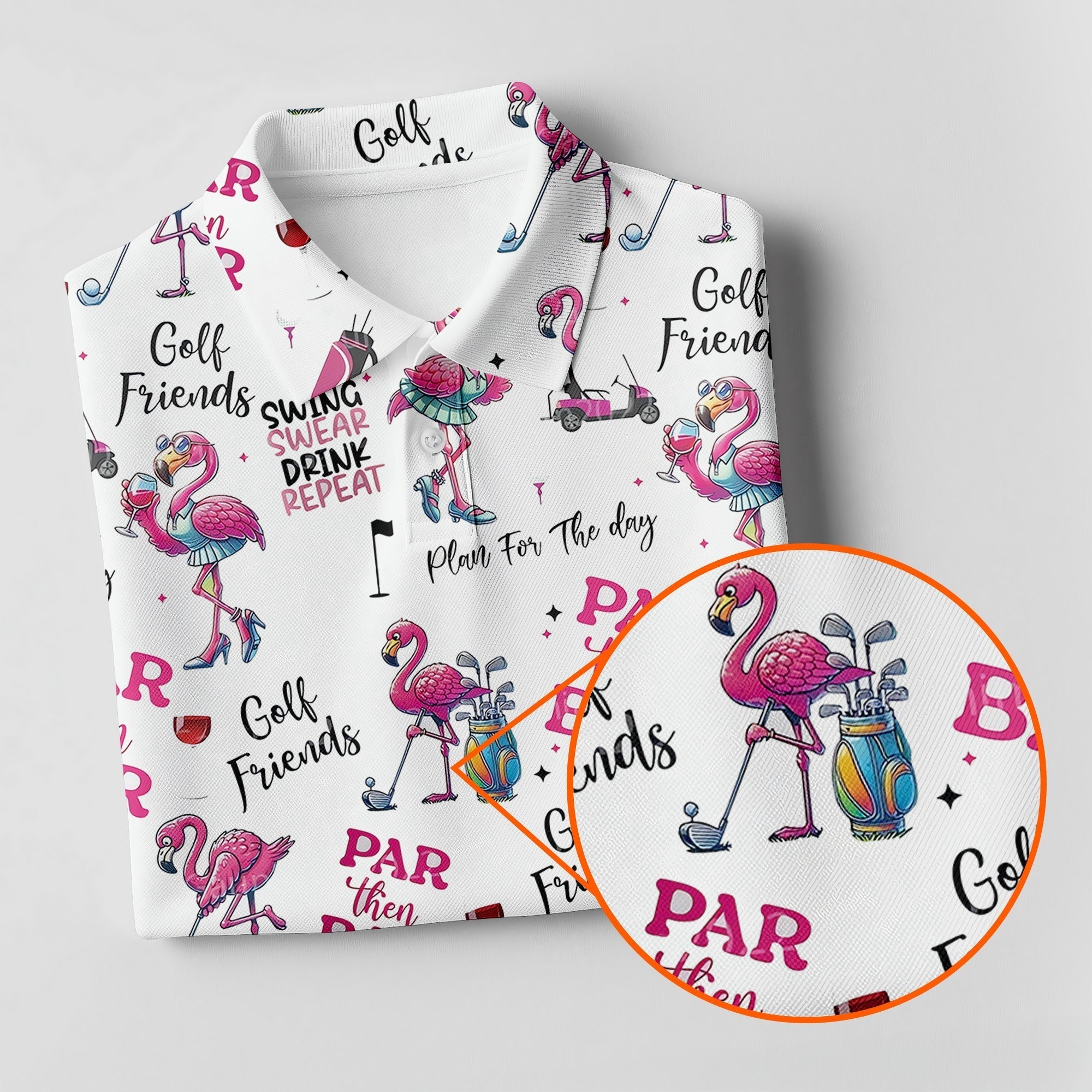 Par Then Bar Flamingo Long Sleeve Polo Womens, Custom Ladies Golf Polos Shirt
