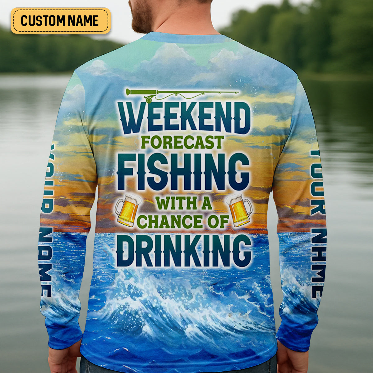 Weekend Forecast Fishing With A Chance Of Drinking Men's Fishing Shirt, Mahi Fishing Shirt, UPF Fishing Shirt