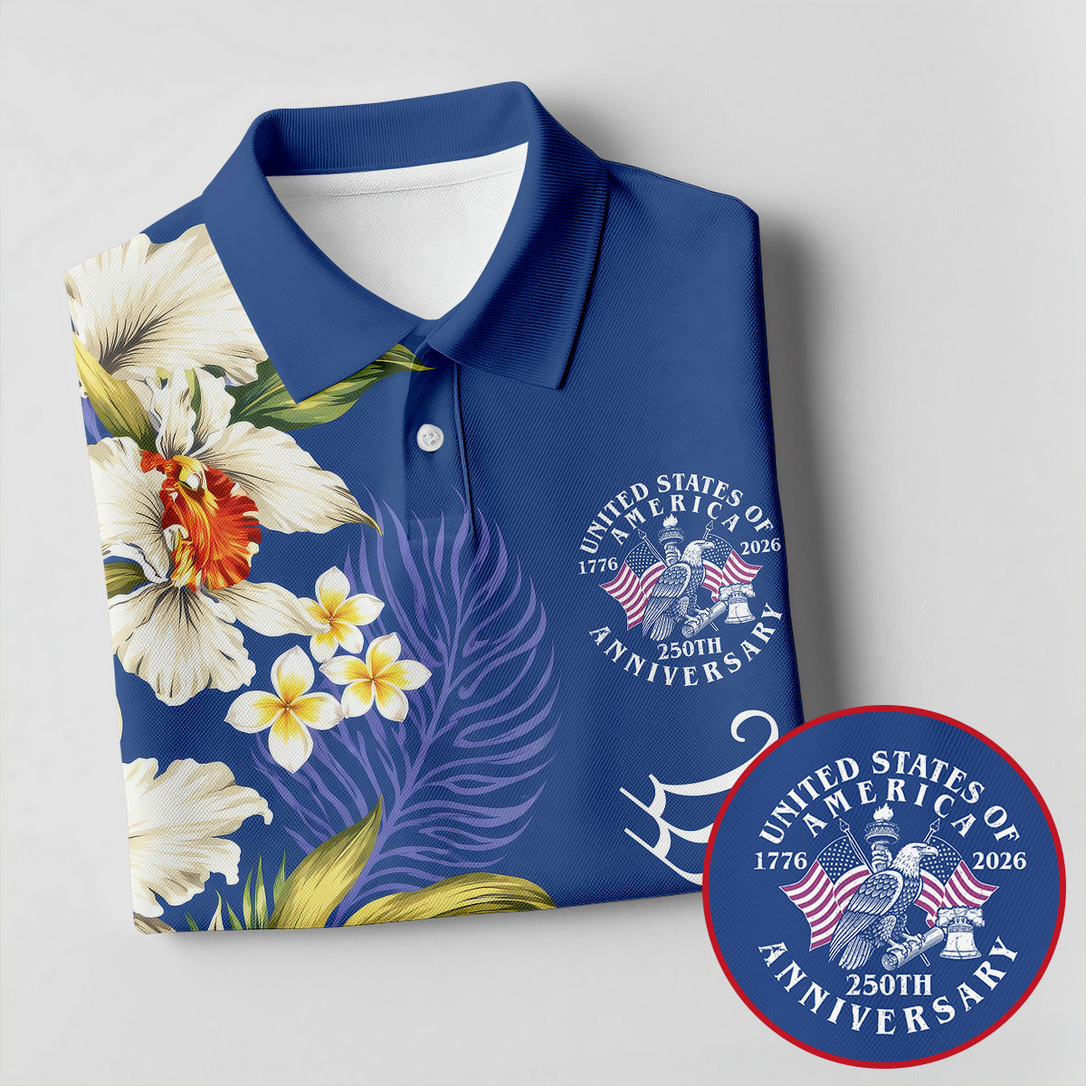 We The People Floral Pattern US Flag Golf Shirt, 250 Years 4th Of July Golf Shirts For Men