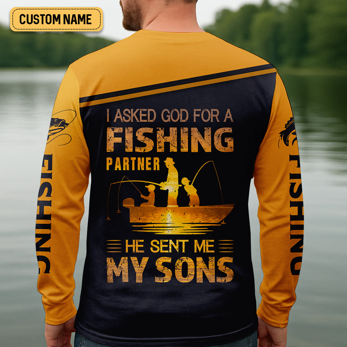 I Asked God For A Fishing Partner He Sent Me My Sons Personalized Fishing UPF Shirt, Christian Fishing Shirt, Gift For Dad