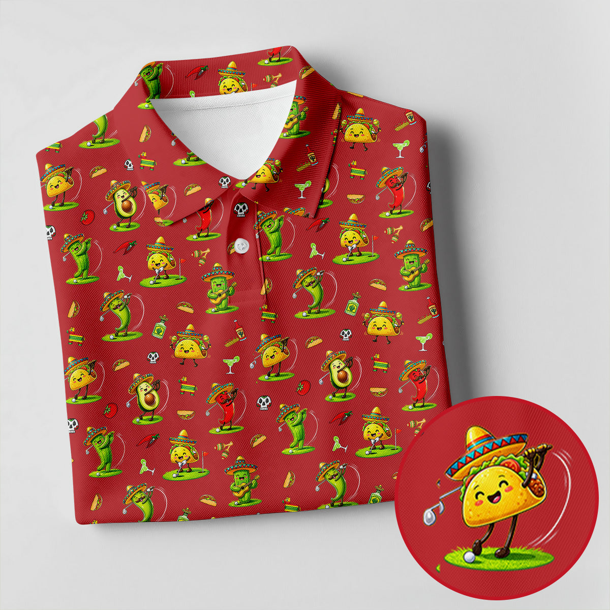 Mexican Cartoon Food Characters Cinco De Mayo Celebration Fiesta Themed Red Golf Shirt For Women