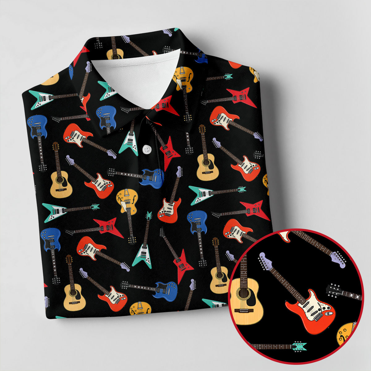 Electric Guitar Pattern Black Golf Shirt, Men's Golf Shirt, Mens Polo Shirts, Golf Polo Shirts For Men