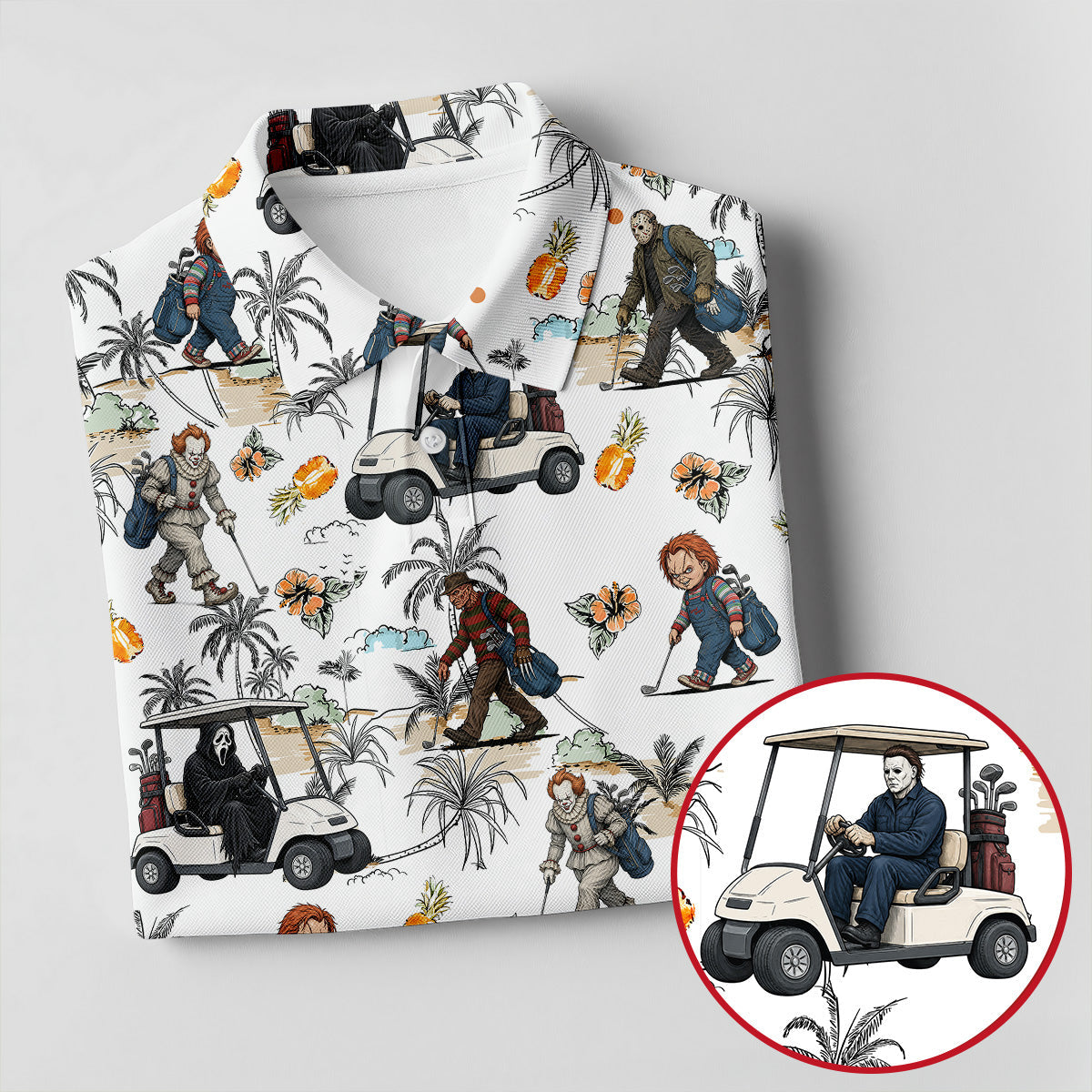 Golfing Horror Character Halloween Golf Shirt, Golf Polo Shirts For Men, Printed Golf Shirts