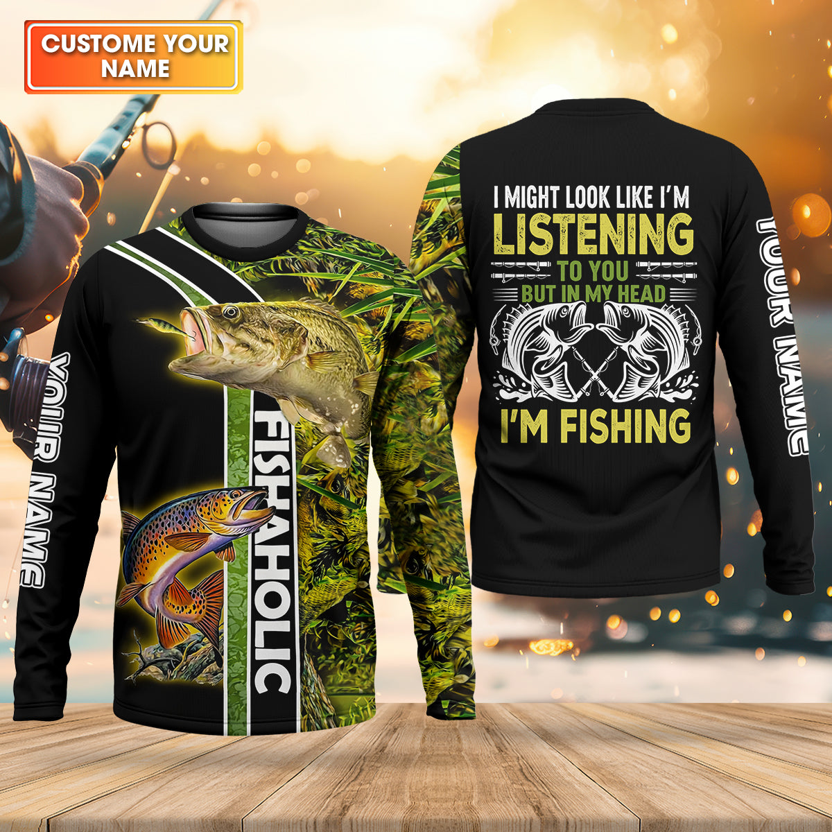 In My Head I'm Fishing Fishaholic Fishing UPF Shirts, Funny Fishing Shirt, Fishing Gift for Men