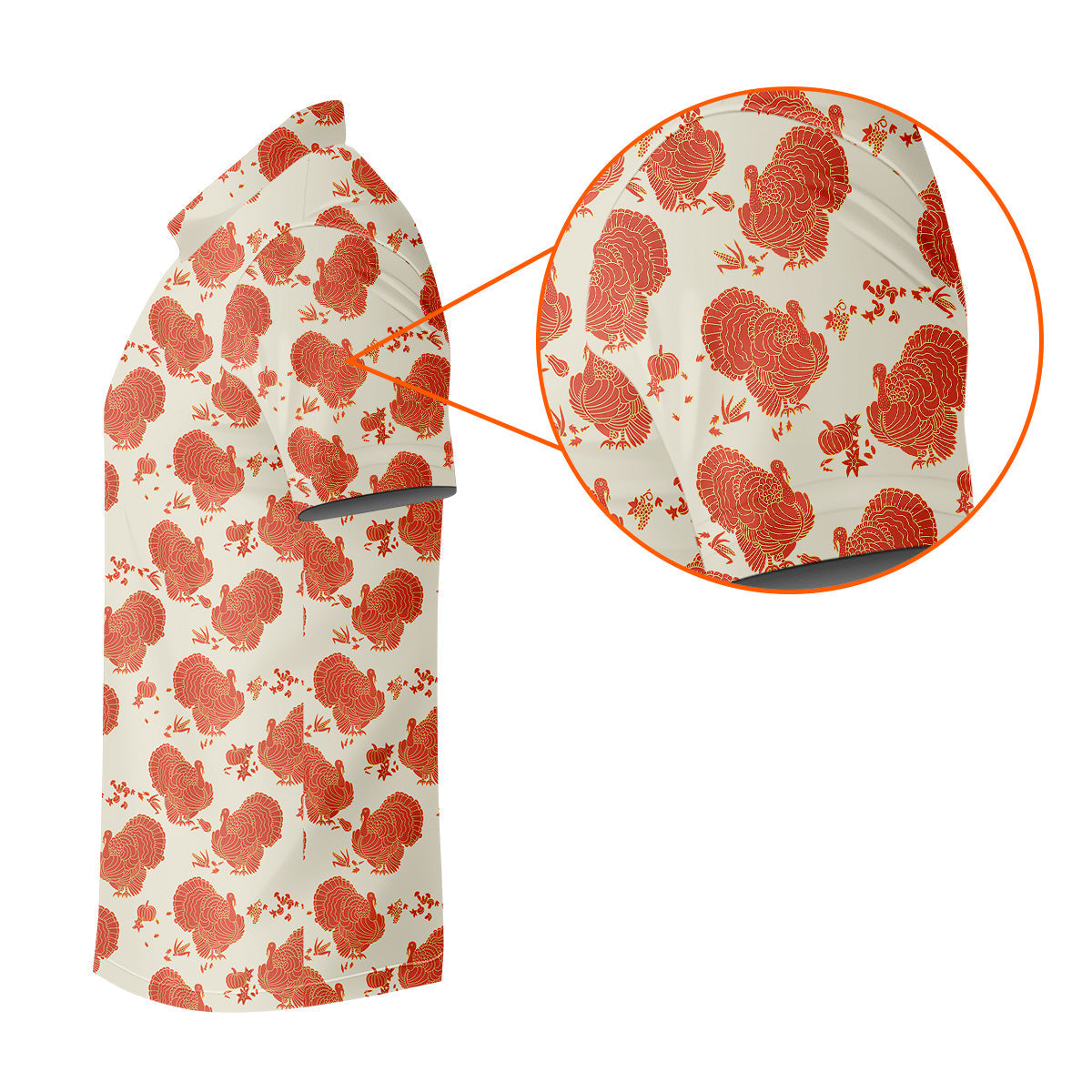 Turkey Pattern Beige And Orange Women's Golf Tops, Ladies Golf Polos, Thanksgiving Gift