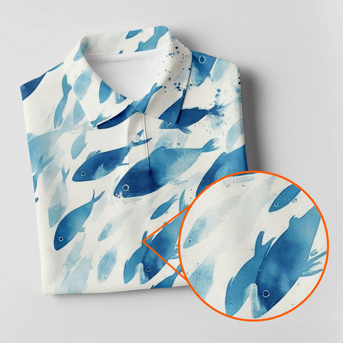 Flowing Fish White And Blue Fishing UPF Shirts, Minimal Watercolor Fishing Shirt For Women