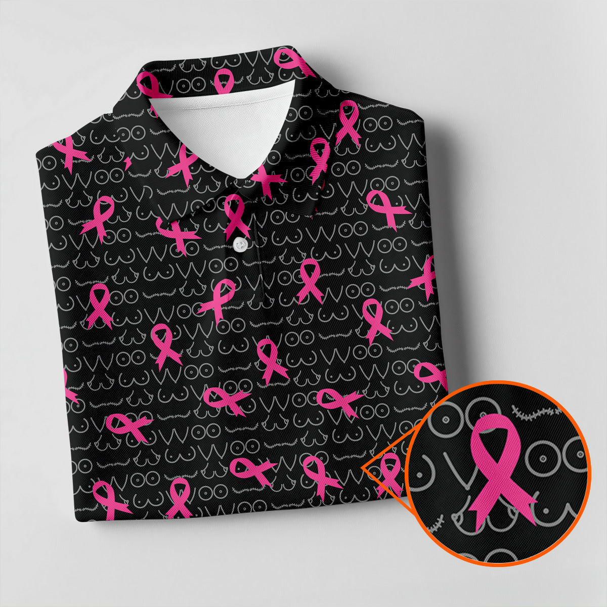 Black Golf Polo With Pink Ribbon, Women's Golf Polo ShirtBreast Cancer Awareness Shirt, Funny Golf Shirt