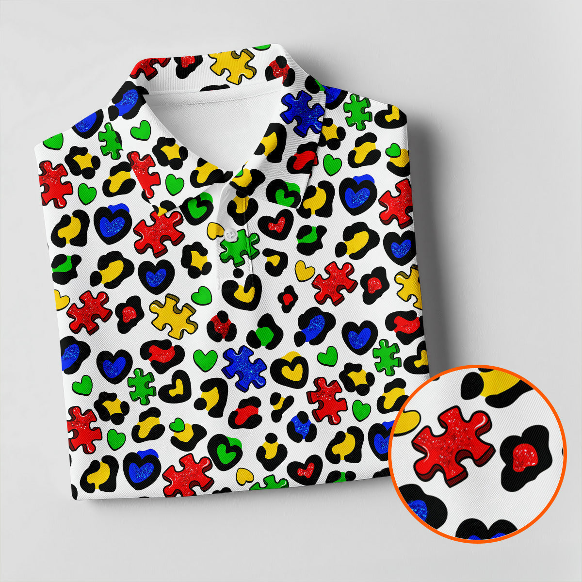 Autism Awareness Color Leopard Pattern White Golf Shirt, Golf Tops For Men, Polo ShirtFor Men, Golf Shirts For Men