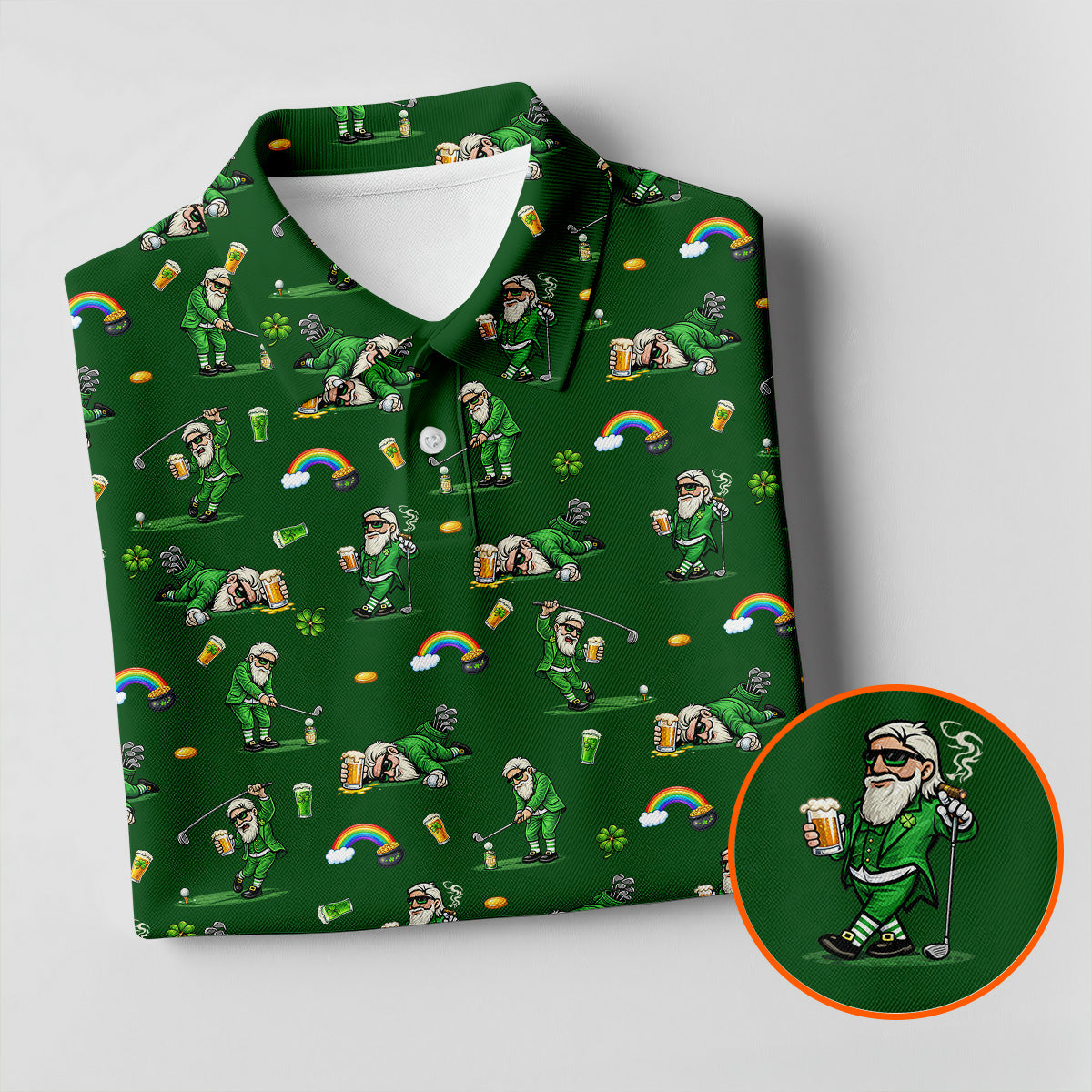 St Patrick's Day Leprechaun Character Golf And Beer Green Golf Shirt, Fun Women's Golf Shirts, Ladies Golf Polos