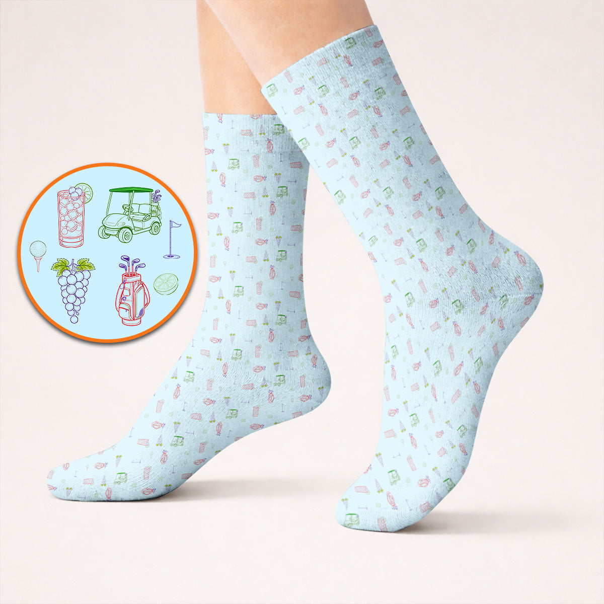 Transfusion Drink Golf Sock, Golf Cocktail Pattern Golf Socks, Cool Golf Lover Apparel For Golfer