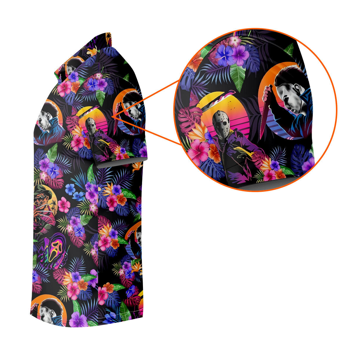 Retro Neon Horror Character Halloween Golf Shirt, Mens Golf Polo, Hawaiian Golf Shirt