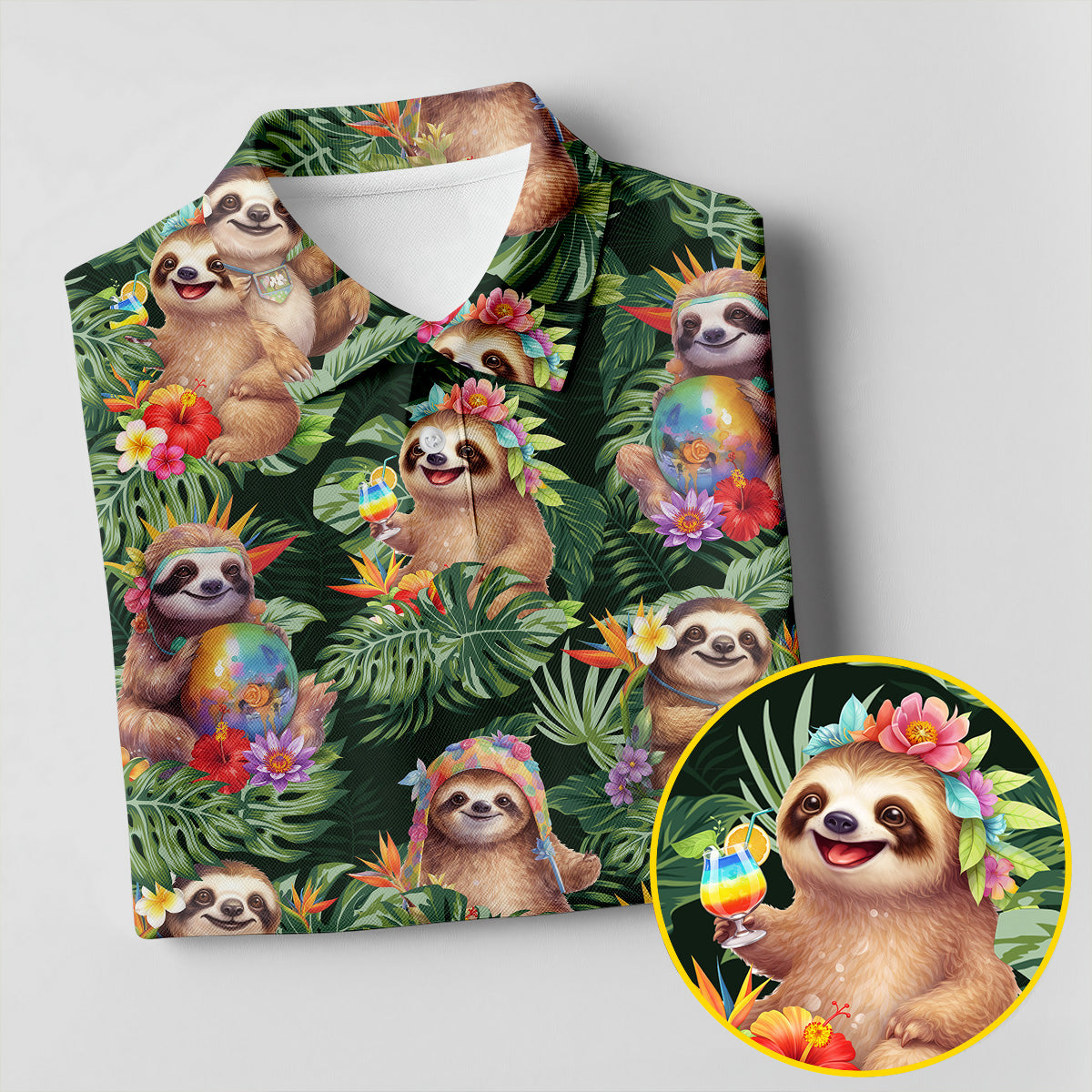 Funny Sloth Hawaiian Summer Ladies Golf Tops, Golf Shirt For Women, Ladies Golf Shirts
